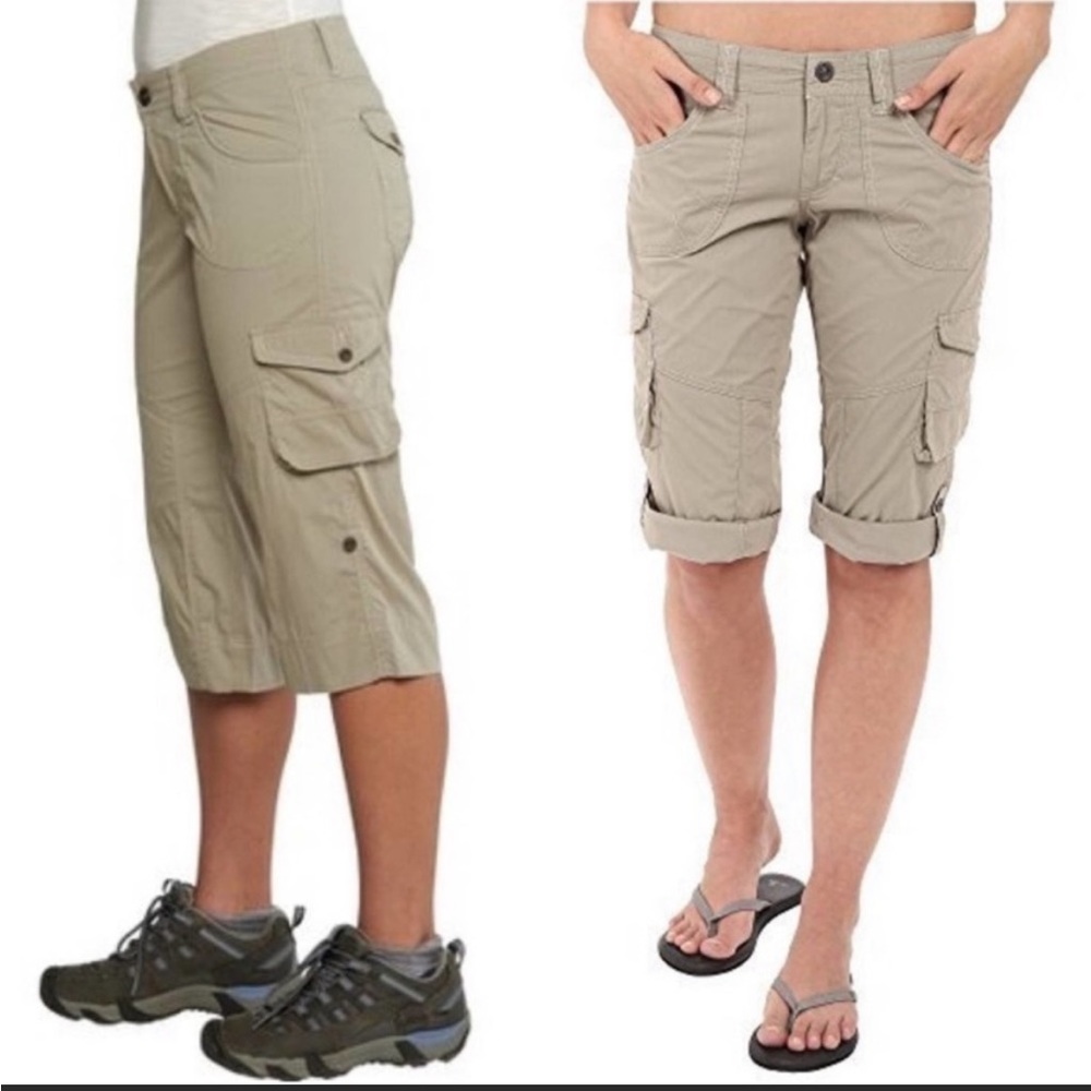 Kuhl Kontra Roll Up Convertible Capri Shorts Tan carbon hiking shorts size 6